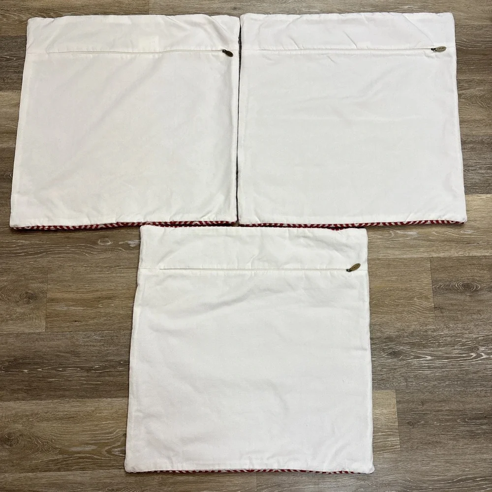 (3) Loloi Indoor/Outdoor Accent Throw Pillow Covers Red White Boho Geometric